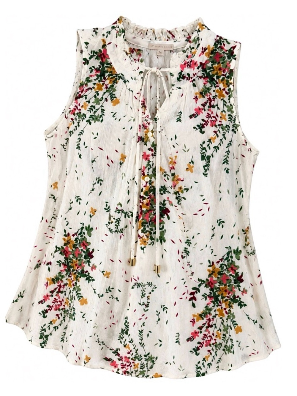 NWT Market & Spruce White Sleeveless Floral Tie-Neck Tank